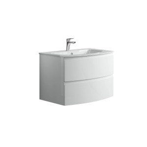 Mobile bagno bianco con due cassetti e lavabo, categoria arredo bagno.