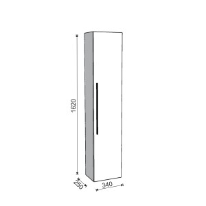 Disegno tecnico: Mobile bagno alto con dimensioni (altezza 1620 mm, profondità 250 mm, larghezza 340 mm).