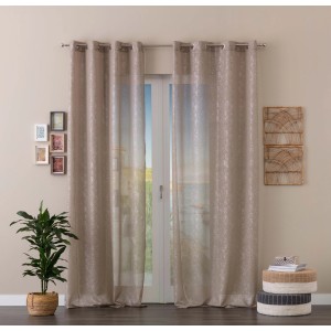 Tenda t.b.t. beige, leggermente trasparente, con occhielli per soggiorno.