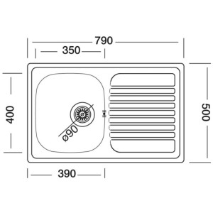Lavello da incasso 1 vasca dx 79 cm inox