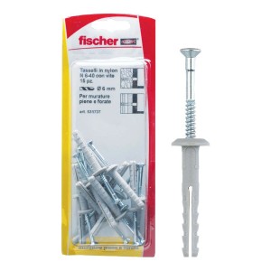Tasselli Fischer N 6-40 in nylon con vite, adatti per materiali da costruzione pieni e forati.