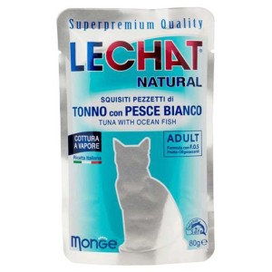 Cibo umido per gatti Lechat Buste Natural tonno e pesce bianco 80 gr