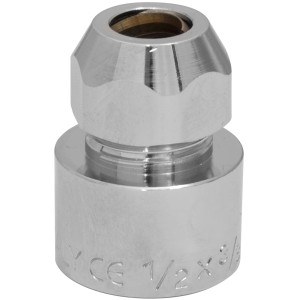 Raccordo t.b.t. cromato per tubi flessibili, 1/2 x 3/8 pollici.