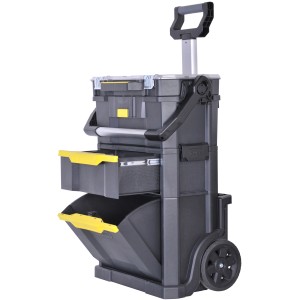 Carrello officina Stanley 2-in-1 con organizer, grigio e giallo.