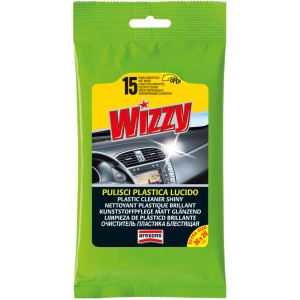 Salviette Wizzy per la pulizia e la lucidatura della plastica auto.
