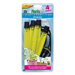 Set da 4 irrigatori per piante, giallo/nero, per un'erogazione uniforme dell'acqua.