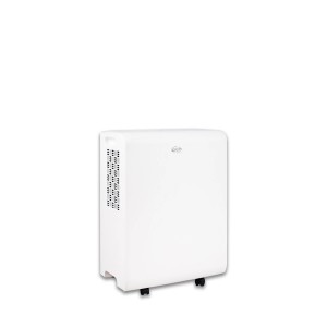 Deumidificatore bianco con ruote per uso mobile.