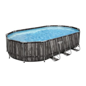 Piscina ovale t.b.t. con effetto legno e scaletta. Ideale per il giardino.