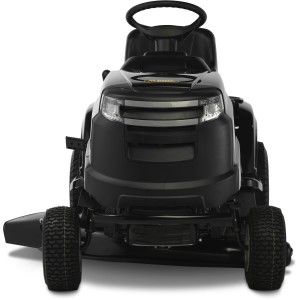 Trattorino tagliaerba Alpina AT3 98 A, vista frontale. Trattorino compatto con scarico laterale e larghezza di taglio di 98 cm.