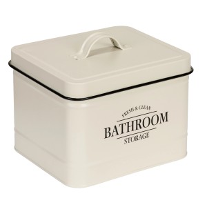 Box da bagno beige Wenko Uri con coperchio, 18x16x15,5 cm, per riporre oggetti in bagno.