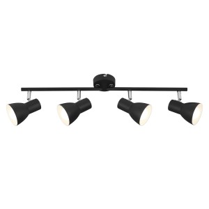 Faretto Briloner Cup nero, orientabile, a 4 luci in stile retrò.