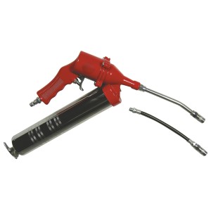 Pistola per grasso rossa con accessori per compressori.