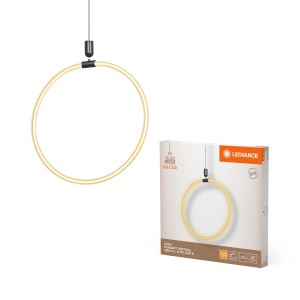 Moderna lampada a sospensione a LED a forma di anello, ideale per un'illuminazione interna elegante.