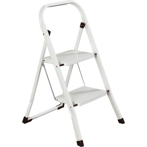 Scaletta pieghevole a 2 gradini bianca in acciaio, ideale per la casa.