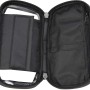 Borsa da bici nera aperta con cerniera e scomparti.