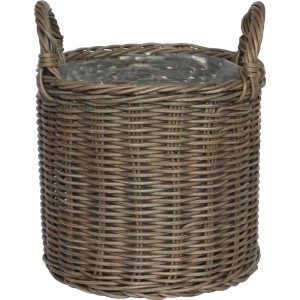 Cesto grigio in polyrattan con manici, 27,5x27,5x31,5 cm, ideale come portavaso per interni ed esterni.