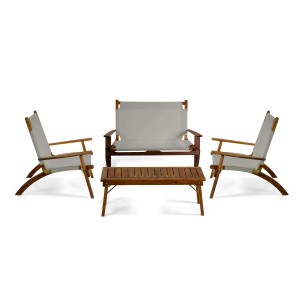 Salotto in legno Diane in tessuto grigio 4 posti