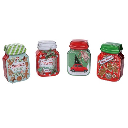 Scatola in metallo barattolo verde e rosso 4 assortiti 9,7h15hh5 cm