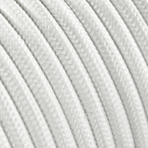 Cavo tessile bianco per lampade, dettaglio. Componente per lampadari.