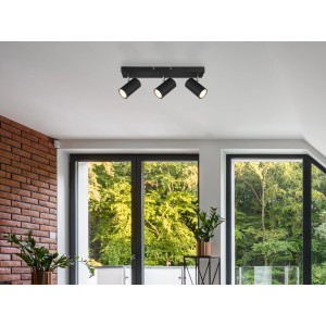 Faretto Globo Robby, 3 luci, nero opaco. Spot moderno per lampadine GU10.