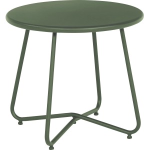 Tavolino da giardino rotondo Punta Gorda (Ø 50 cm) in acciaio color oliva per balcone e giardino.