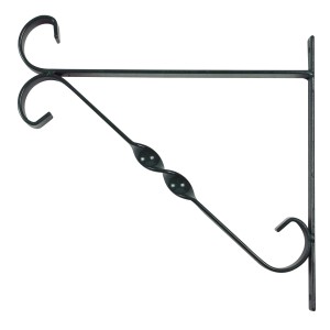 Staffa a muro nera e curva per piante sospese e fioriere.