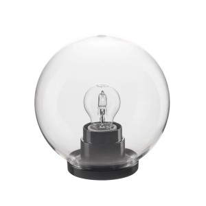 Applique da esterno a sfera t.b.t. con vetro trasparente e base nera.