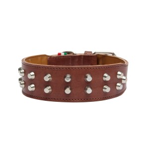 Collare per cani t.b.t. in pelle marrone con borchie.