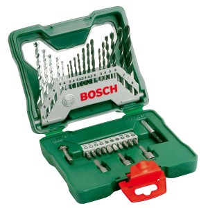 Set di punte Bosch X-Line, 33 pezzi in valigetta verde con punte e inserti.
