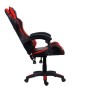 Sedia da gaming nera con dettagli rossi, vista laterale.