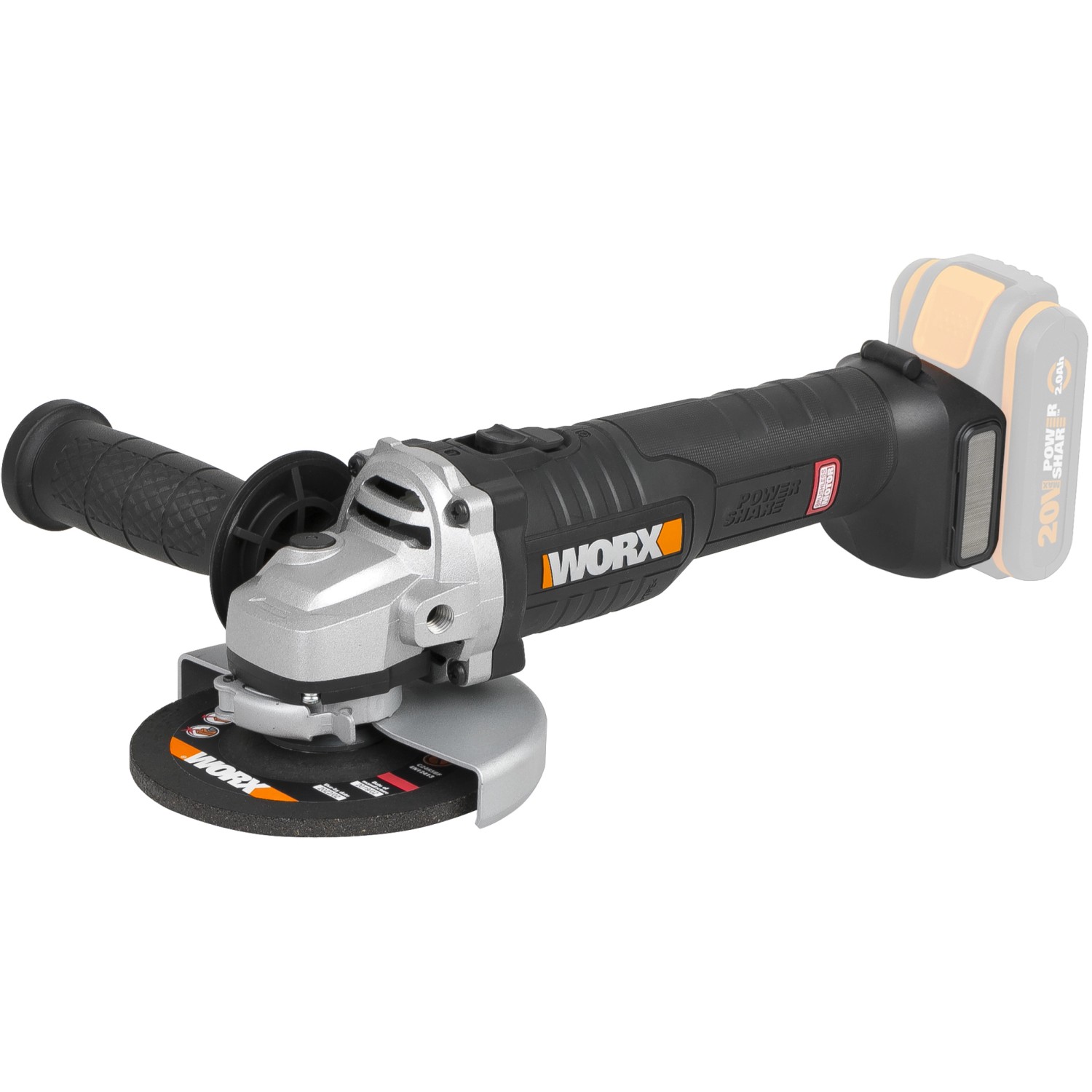 Smerigliatrice angolare a batteria Worx WX812.9 Solo 20 V, smerigliatrice con disco da taglio (batteria non inclusa).