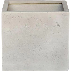 Vaso da fiori quadrato in terracotta, grigio chiaro, con leggera texture.