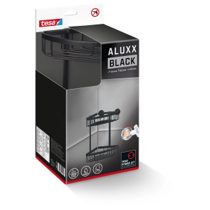 Confezione della mensola angolare per doccia tesa Aluxx Black, nera, per accessori doccia.