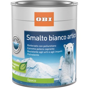 Barattolo di smalto bianco artico OBI, 750ml. Vernice acrilica rinforzata PU per interni ed esterni.