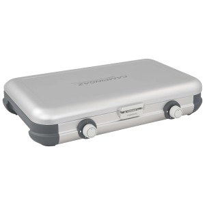 Fornello da campeggio t.b.t. argentato per campeggio e avventure all'aria aperta.