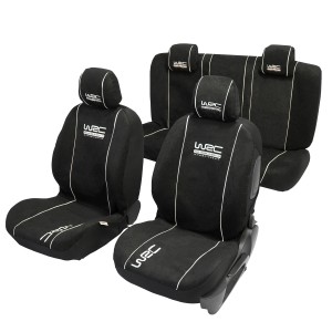 Coprisedili auto neri con dettagli bianchi per accessori interni auto.