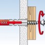 Illustrazione: Tassello Fischer Duopower 6x50 con vite in muro e legno, vite avvitata.