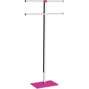 Portasciugamani freestanding con due aste e dettagli rosa.