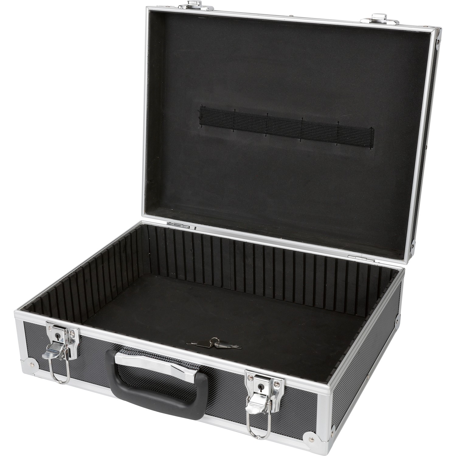 Valigetta porta attrezzi LUX AKW 130 aperta con telaio in alluminio e portautensili.