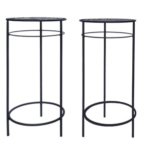 Due porta piante neri con motivo a foglia di palma, Ø 28 cm, altezza 70 cm, per interni ed esterni.