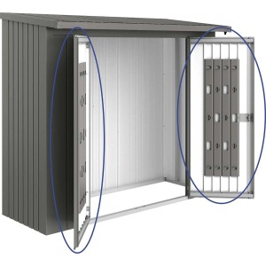 Pacchetto porta Biohort per WoodStock 230, grigio quarzo metallizzato, con serratura a cilindro con maniglia girevole.