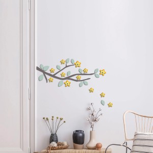 Adesivo da parete t.b.t.: Ramo con foglie e fiori come decorazione murale.