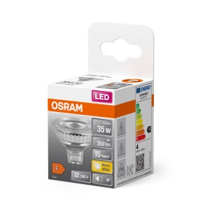 Lampadina LED GU5.3 OSRAM nella confezione, 3.8W, bianco caldo.