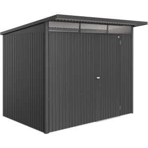 Casetta da giardino Biohort AvantGarde ECO A5, grigio scuro metallizzato, con porta standard. Casetta in metallo.