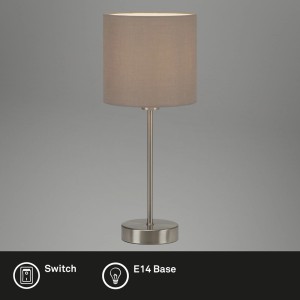 Lampada da tavolo Brilo Fabric color tortora con paralume in tessuto e attacco E14.