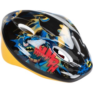 Casco da bici Batman per bambini, giallo/nero con design a fumetti.