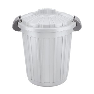 Pattumiera t.b.t. grigia con coperchio e maniglie laterali.