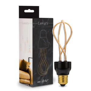 Lampadina LED E27 t.b.t. con filamento decorativo e confezione.