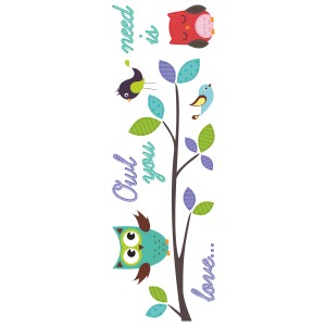 Adesivo da parete t.b.t. con albero, gufi e uccelli.