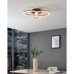 Moderna plafoniera LED Eglo Parrapos-Z, 54,5x44,5 cm, in bianco e nero con profili LED rotondi.